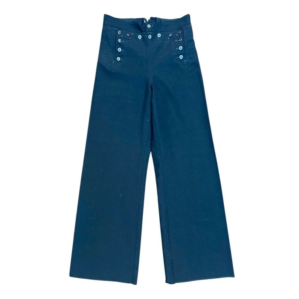 US Navy Sailor Bell Bottom Trousers Dark Navy Blue Button‎ Front Wool Pants 32R